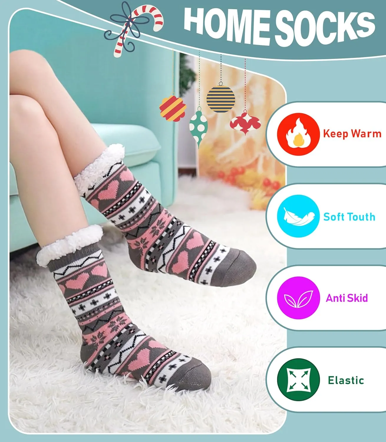 Slipper Socks for Women Fuzzy Non Slip Winter Thick Warm Soft Cozy Fleece Lining Home Socks with Grippers