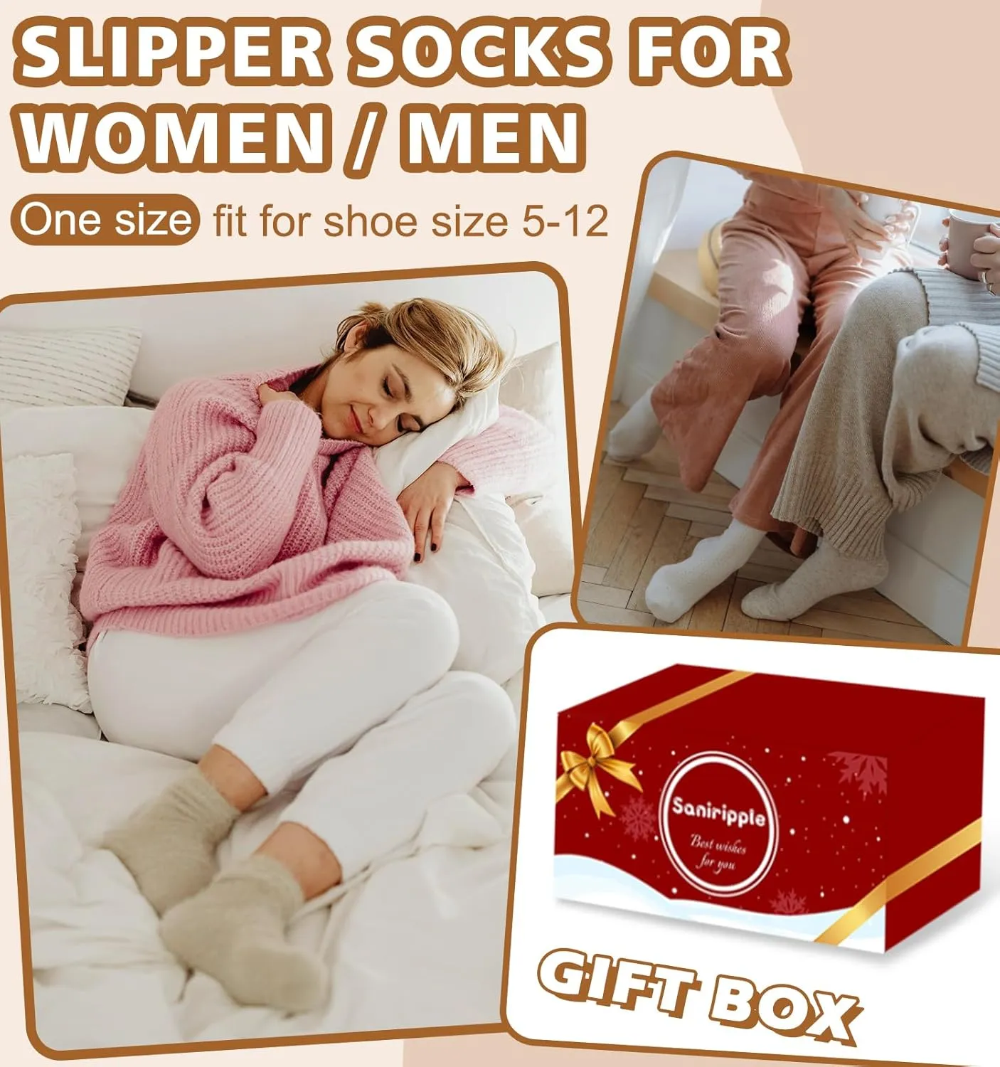 Slipper Socks for Women Men Grip Hospital Socks with Grips Fuzzy Non Slip Warm Womens Gifts