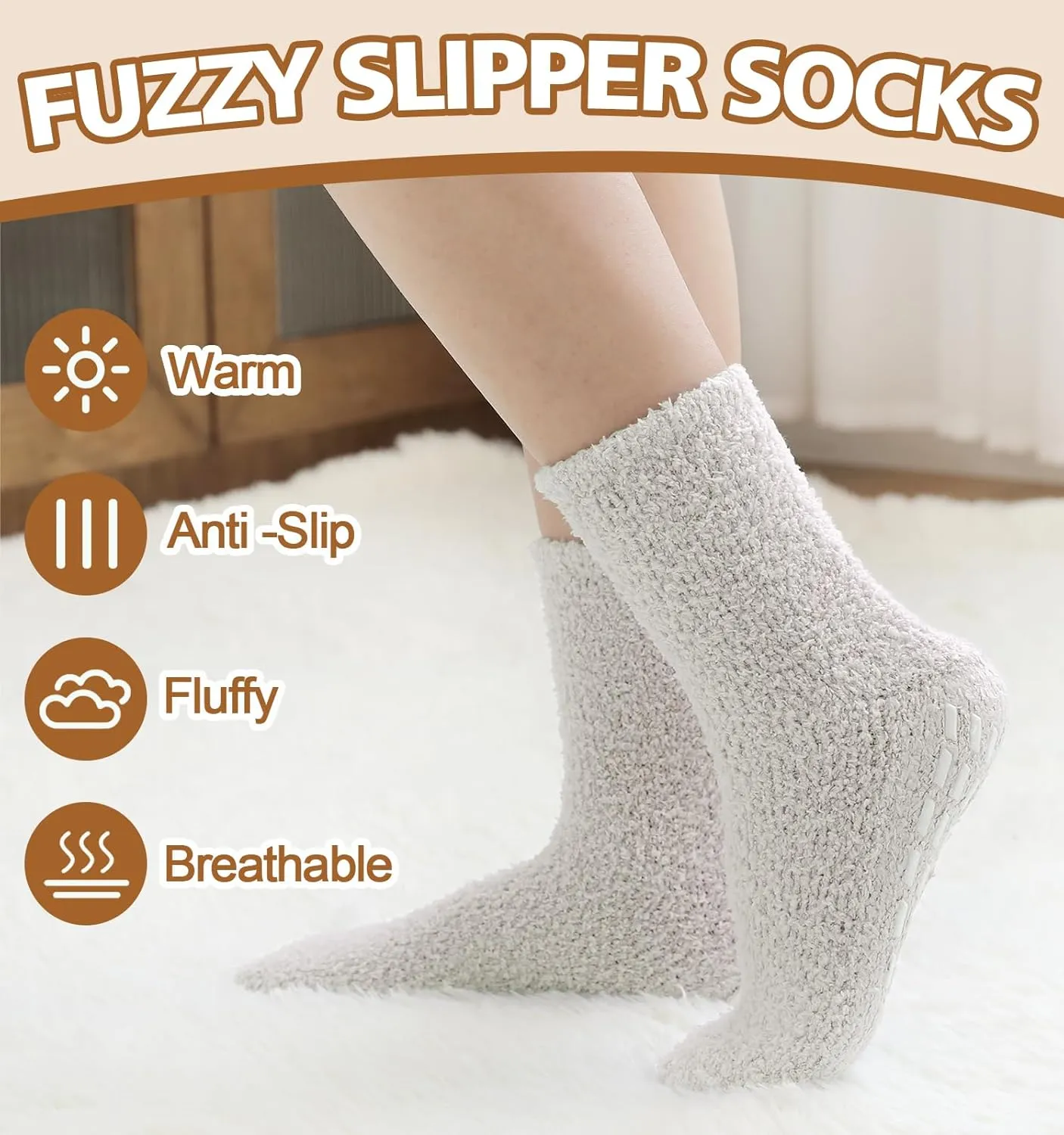 Slipper Socks for Women Men Grip Hospital Socks with Grips Fuzzy Non Slip Warm Womens Gifts
