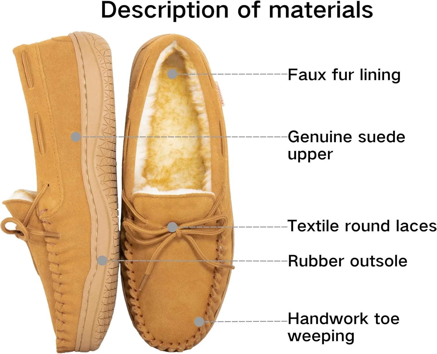 Slippers for Men’s House Shoes Moccasin with Genuine suede Upper Flanel Lining Comfortable Memory Foam Rubber Soles Indoor Outdoor