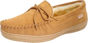 Slippers for Men’s House Shoes Moccasin with Genuine suede Upper Flanel Lining Comfortable Memory Foam Rubber Soles Indoor Outdoor