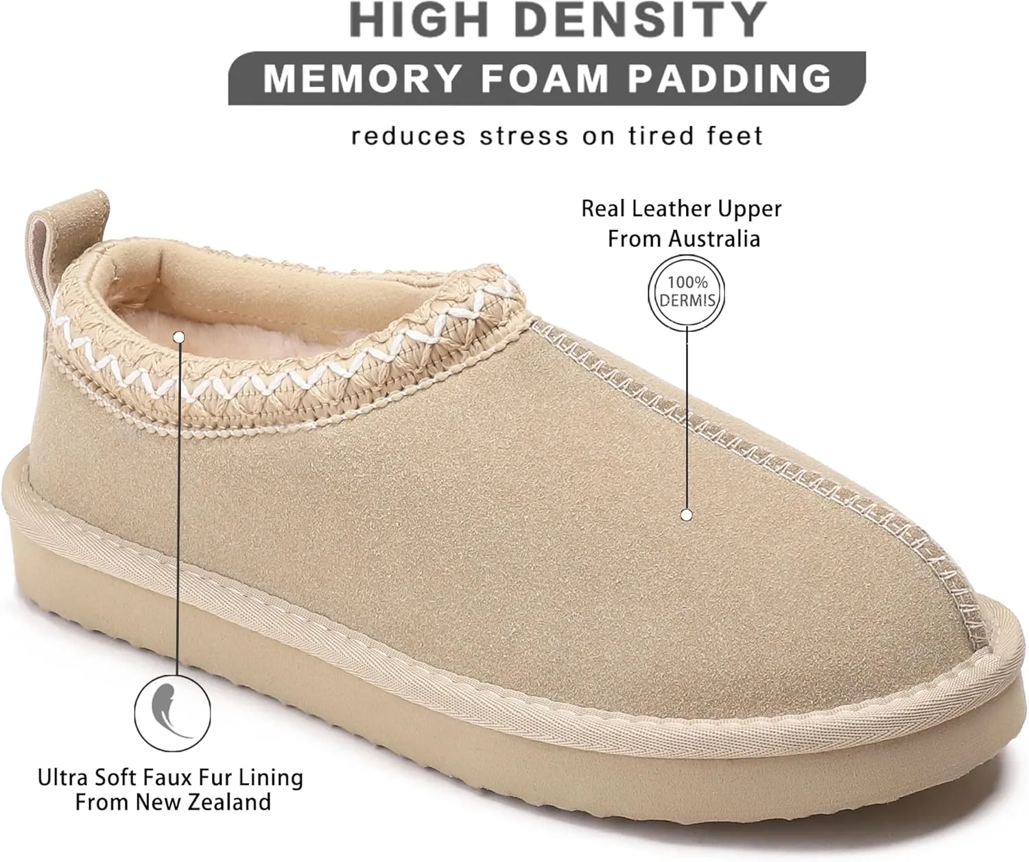 Slippers for Women Genuine Suede Water Resistant Women's Slippers with Memory Foam and Faux Fur Lining Comfy Slippers Gifts for Women Footwear