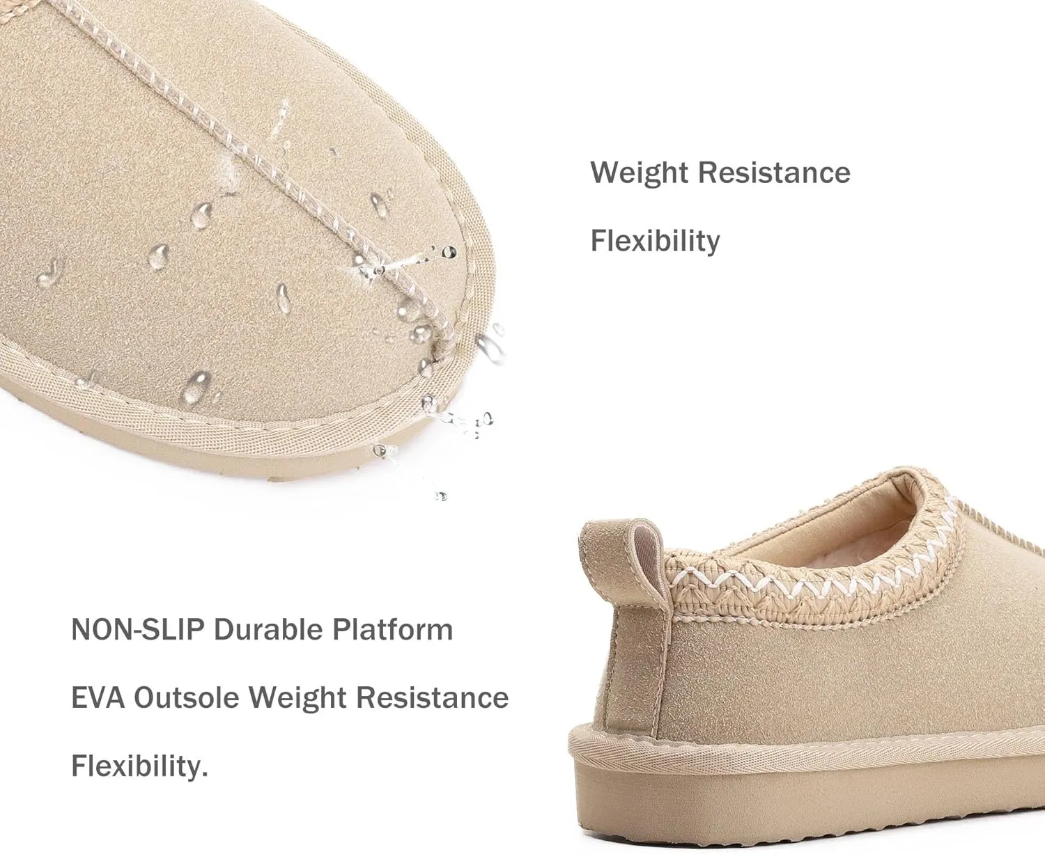 Slippers for Women Genuine Suede Water Resistant Women's Slippers with Memory Foam and Faux Fur Lining Comfy Slippers Gifts for Women Footwear