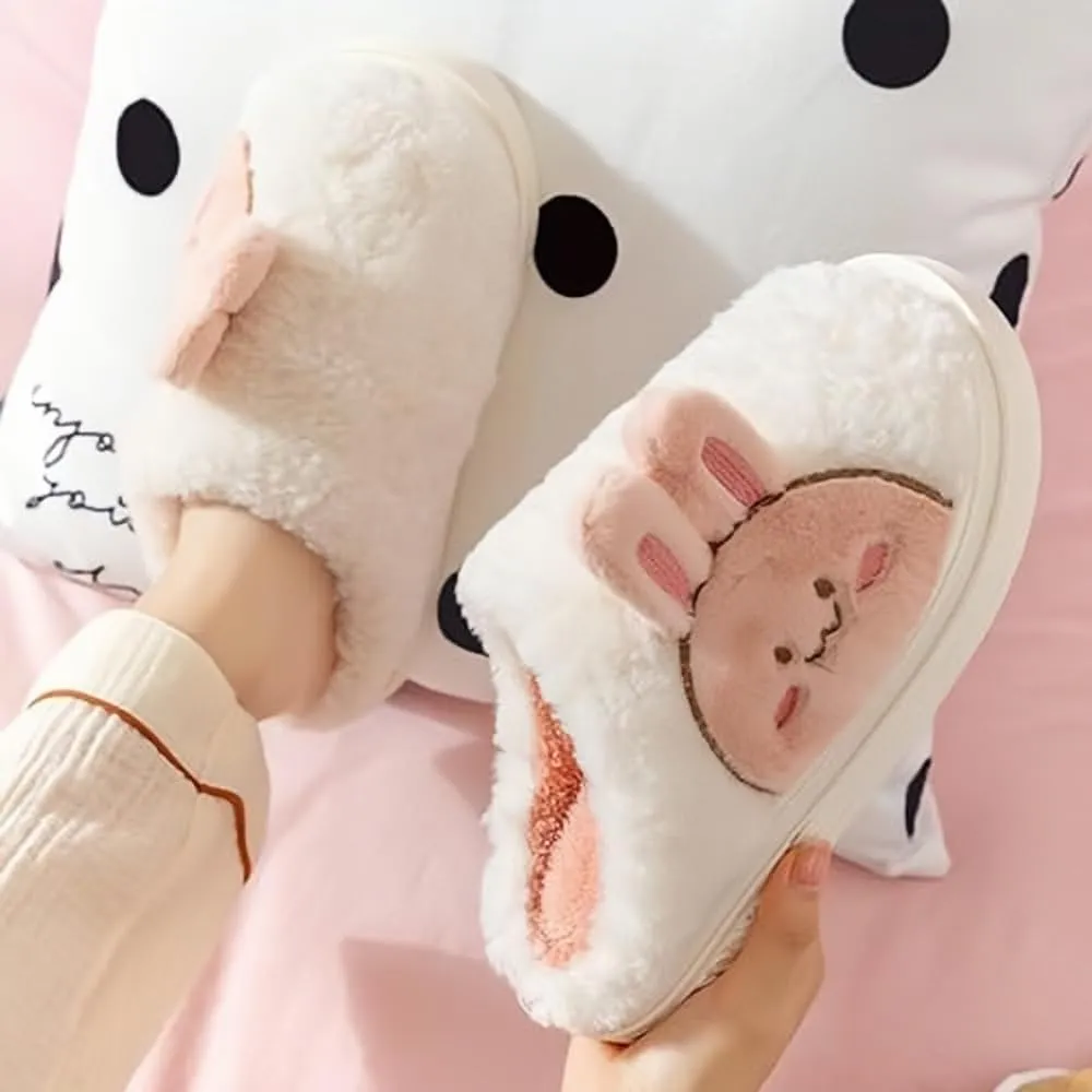 Slippers for Women Indoor Fluffy Cute Bunny Bears Faux Fur Lined Slide Shoes Comfy Memory Foam Fuzzy Slippers