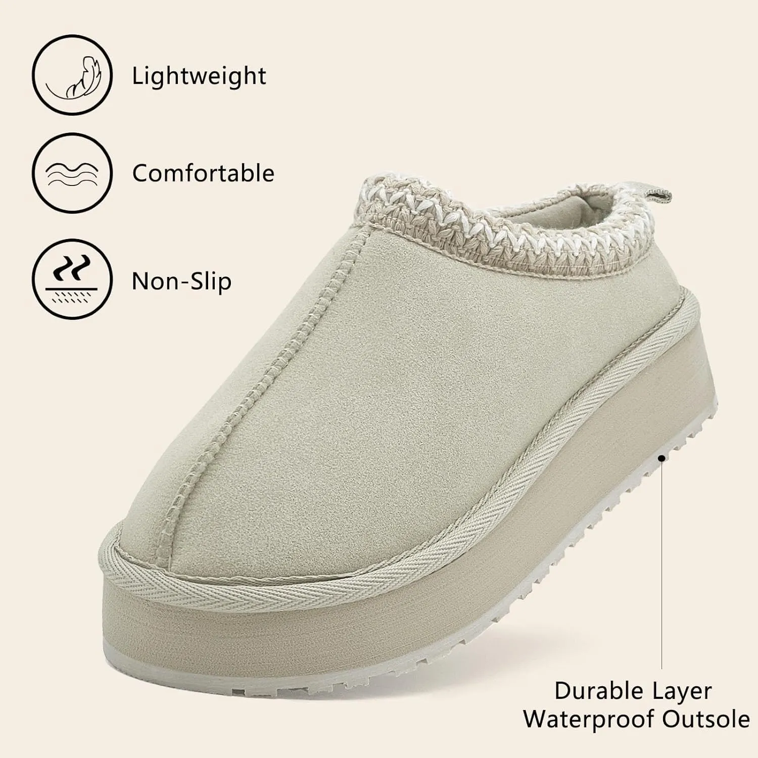 Slippers for Women Platform Mini Boots Comfy Faux Fur Fuzzy Cozy Warm Winter Mules Fluffy House Shoes Indoor and Outdoor