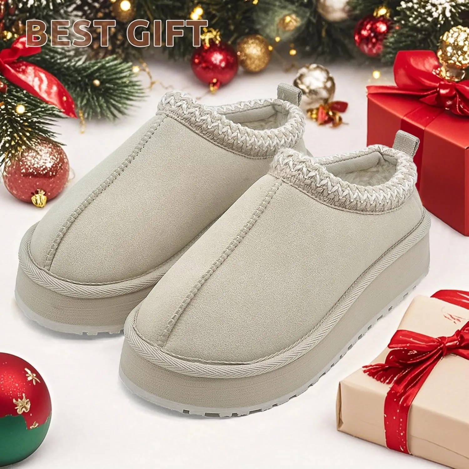 Slippers for Women Platform Mini Boots Comfy Faux Fur Fuzzy Cozy Warm Winter Mules Fluffy House Shoes Indoor and Outdoor