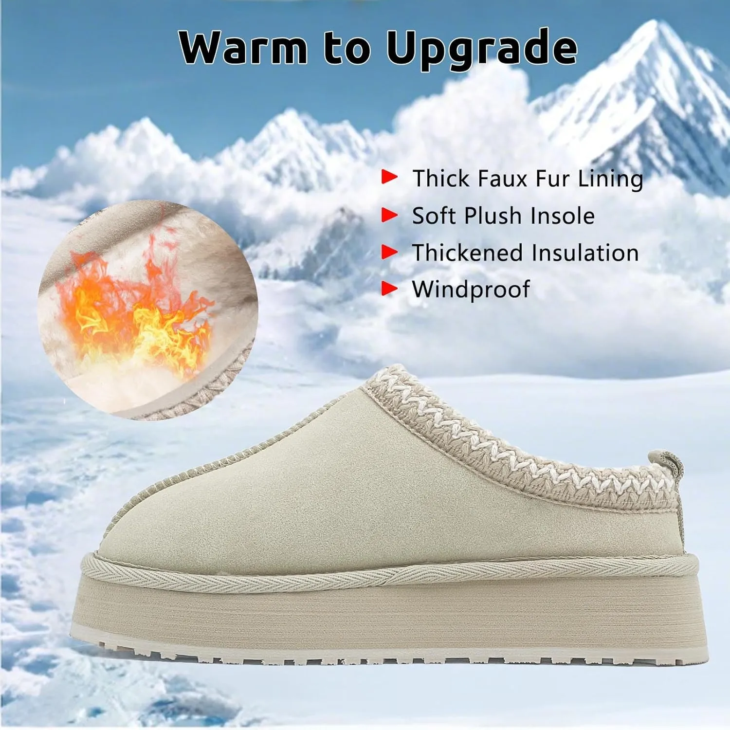 Slippers for Women Platform Mini Boots Comfy Faux Fur Fuzzy Cozy Warm Winter Mules Fluffy House Shoes Indoor and Outdoor