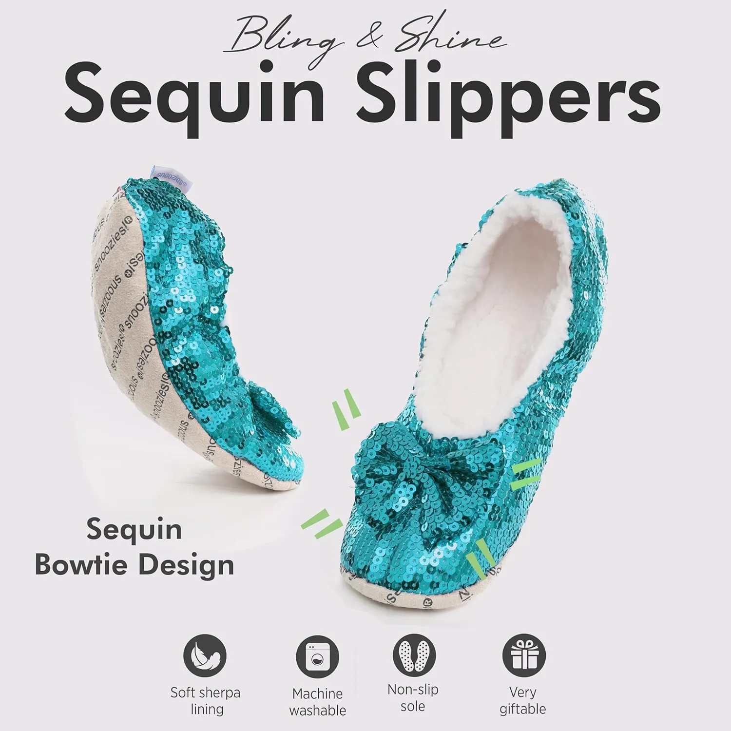 Snoozies Ballerina Bling Metallic Shine Women Slippers | Sequin Socks with Grippers