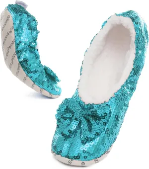 Snoozies Ballerina Bling Metallic Shine Women Slippers | Sequin Socks with Grippers