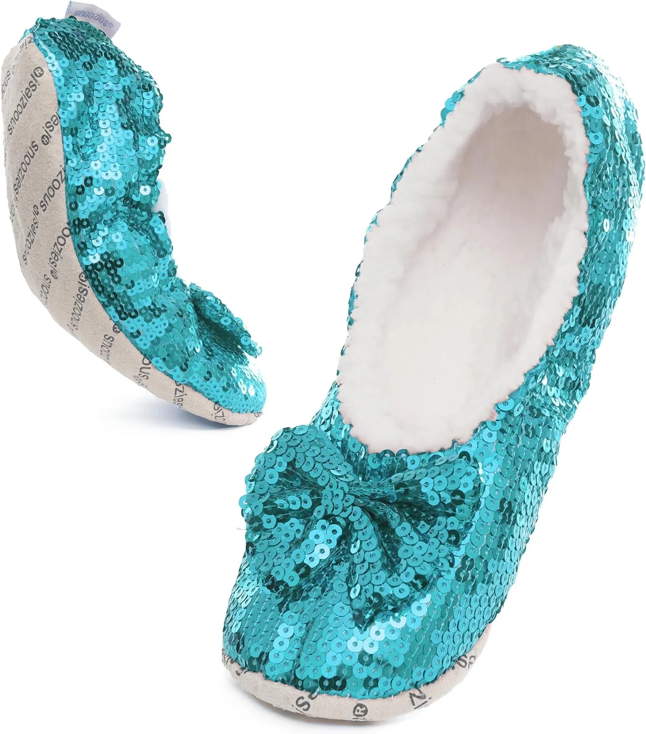 Snoozies Ballerina Bling Metallic Shine Women Slippers | Sequin Socks with Grippers