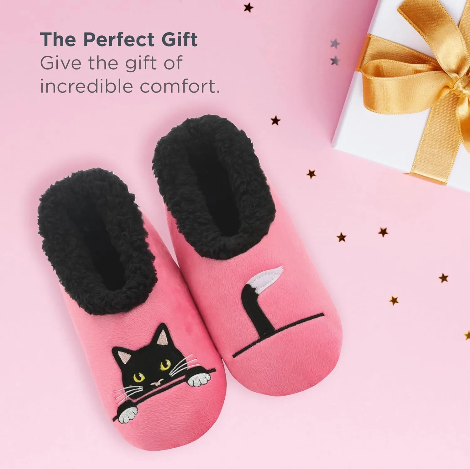 Snoozies Pairable Slipper Socks - Non-Slip Fuzzy Cat Slippers for Women