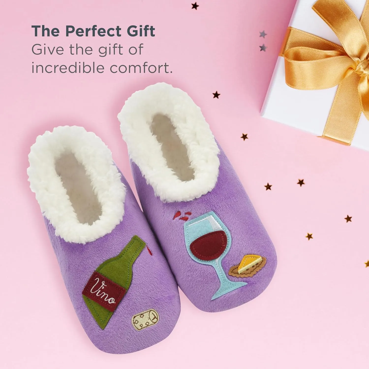 Snoozies Pairables Sherpa-lined Slipper Socks - Fuzzy and Cute Slippers for Women with Non-Slip Sole - Ladies Warm Slippers