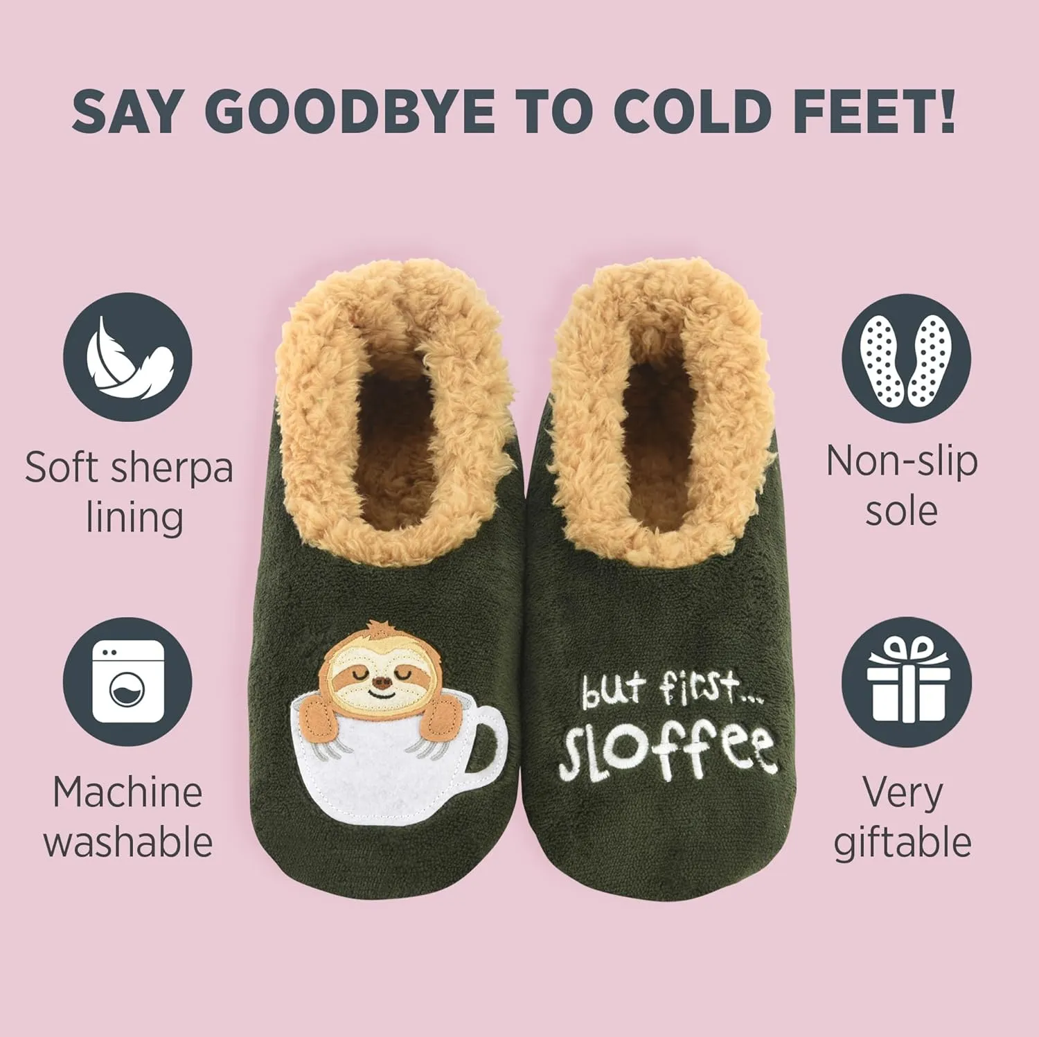 Snoozies Pairables Sherpa-lined Slipper Socks - Fuzzy and Cute Slippers for Women with Non-Slip Sole - Ladies Warm Slippers