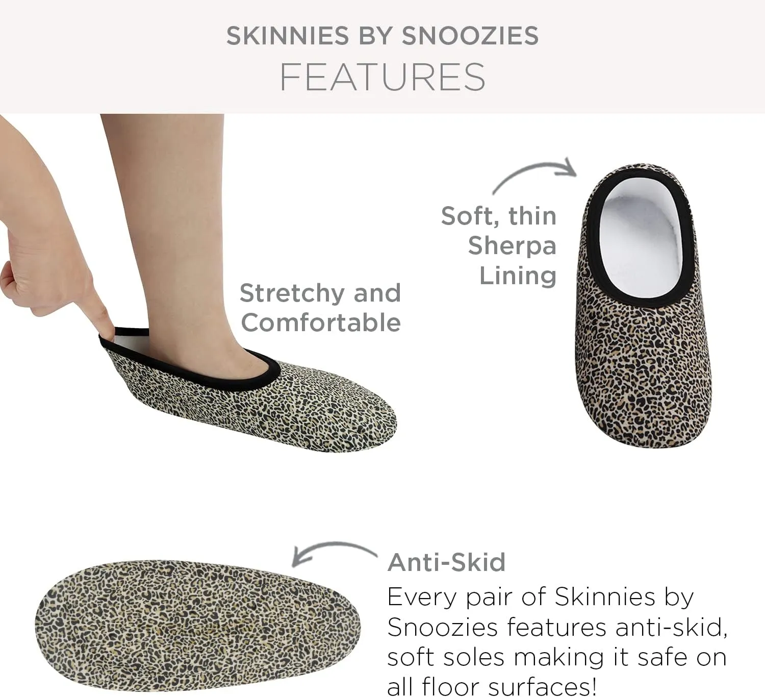Snoozies Skinnies slipper socks for Women - Non-Slip slipper socks Lightweight Soft Sherpa Lining - Foldable