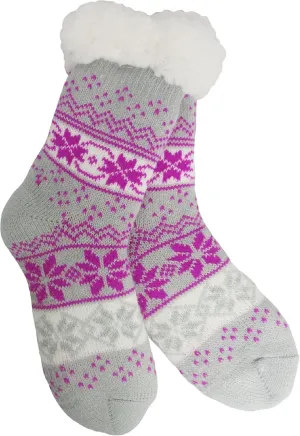 Snowflake Sherpa Thermal Knit Slipper Socks with Non-Slip Grippers