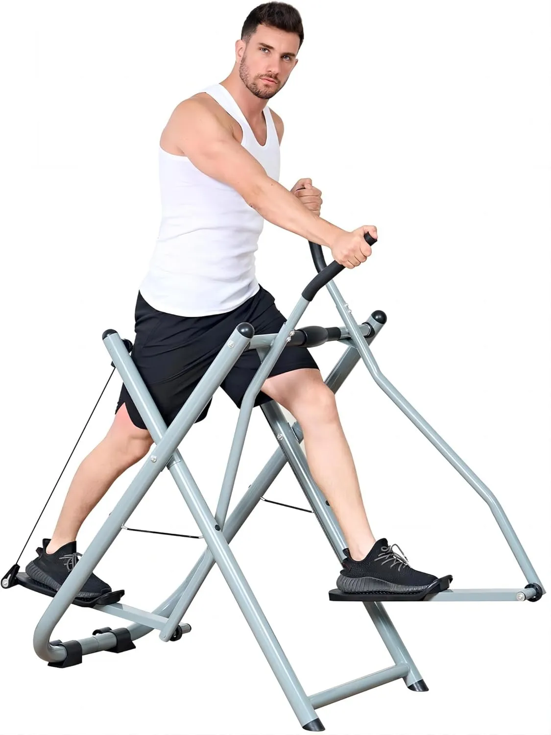 soges Air Walk Trainer for Full Body Workout, Low Impact Elliptical Glider Machine with Monitor for Home Gym, No Hurt to Knees Exercise Machine Supports 220 lbs, Silver and Black