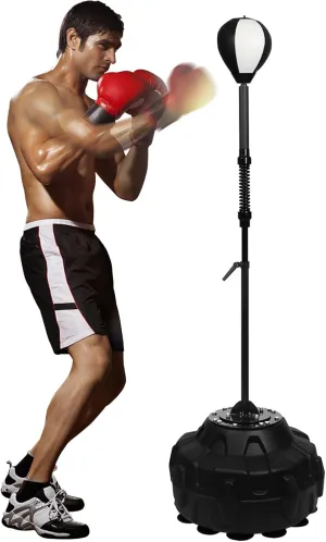 Speed Bar with Stable Base - MMA High Energy Spring - Reflex Bag Free Standing Boxing Bag with Adjustable Height & Durable Stress Relief Ball for Fitness Enthusiasts!(Black White)
