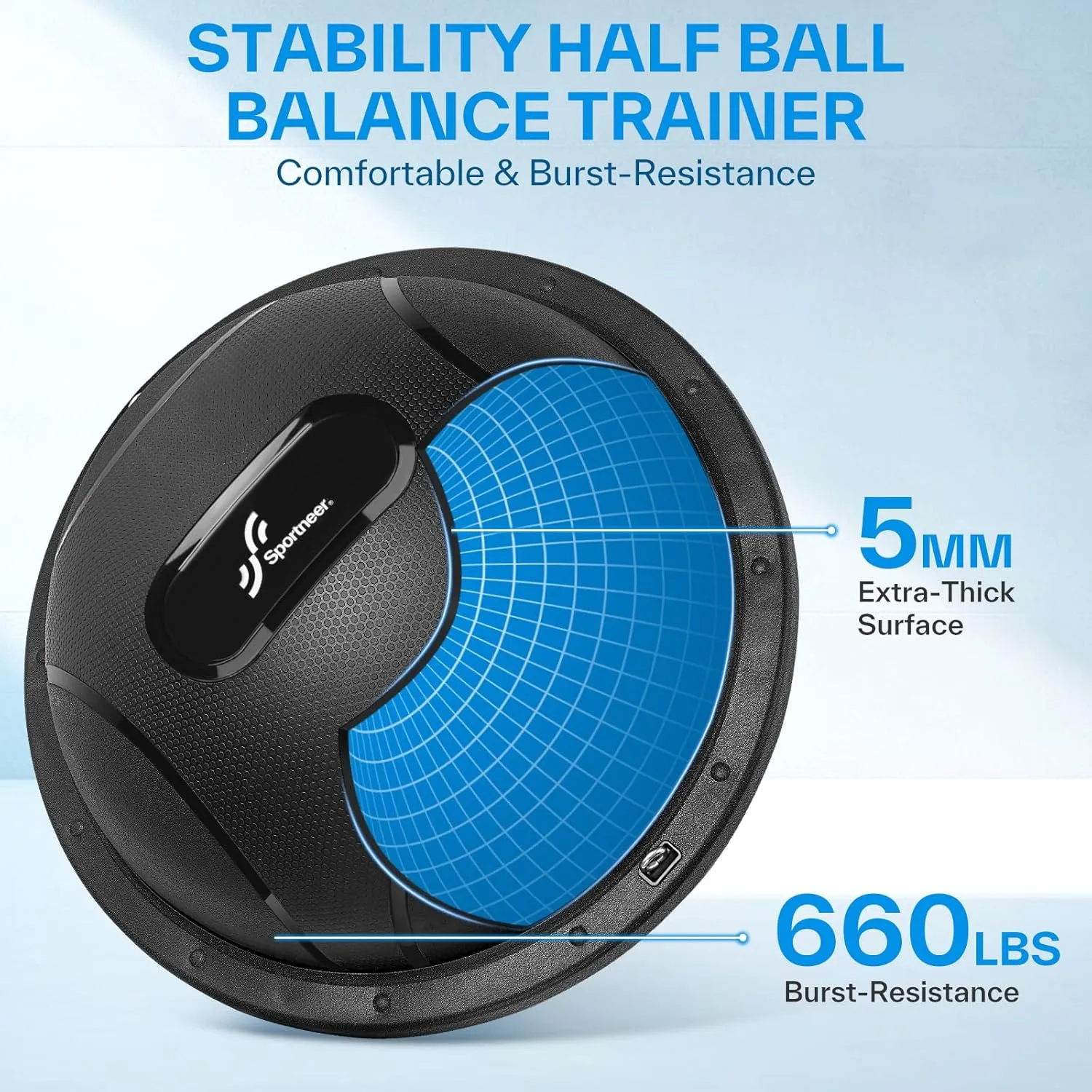 Sportneer Half Balance Ball - Inflatable Exercise Ball Trainer With Resistance Bands & Pump - Non-slip Yoga Ball for Stability, Core Training, Physical Therapy - Home Gym Equipment