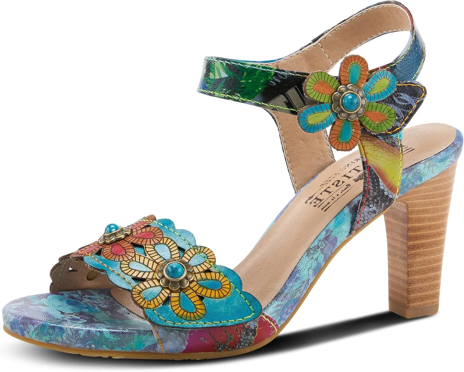Spring Step L'Artiste Women's Gardena Quarter Strap Sandal Blue Multi EU 40 / US 9