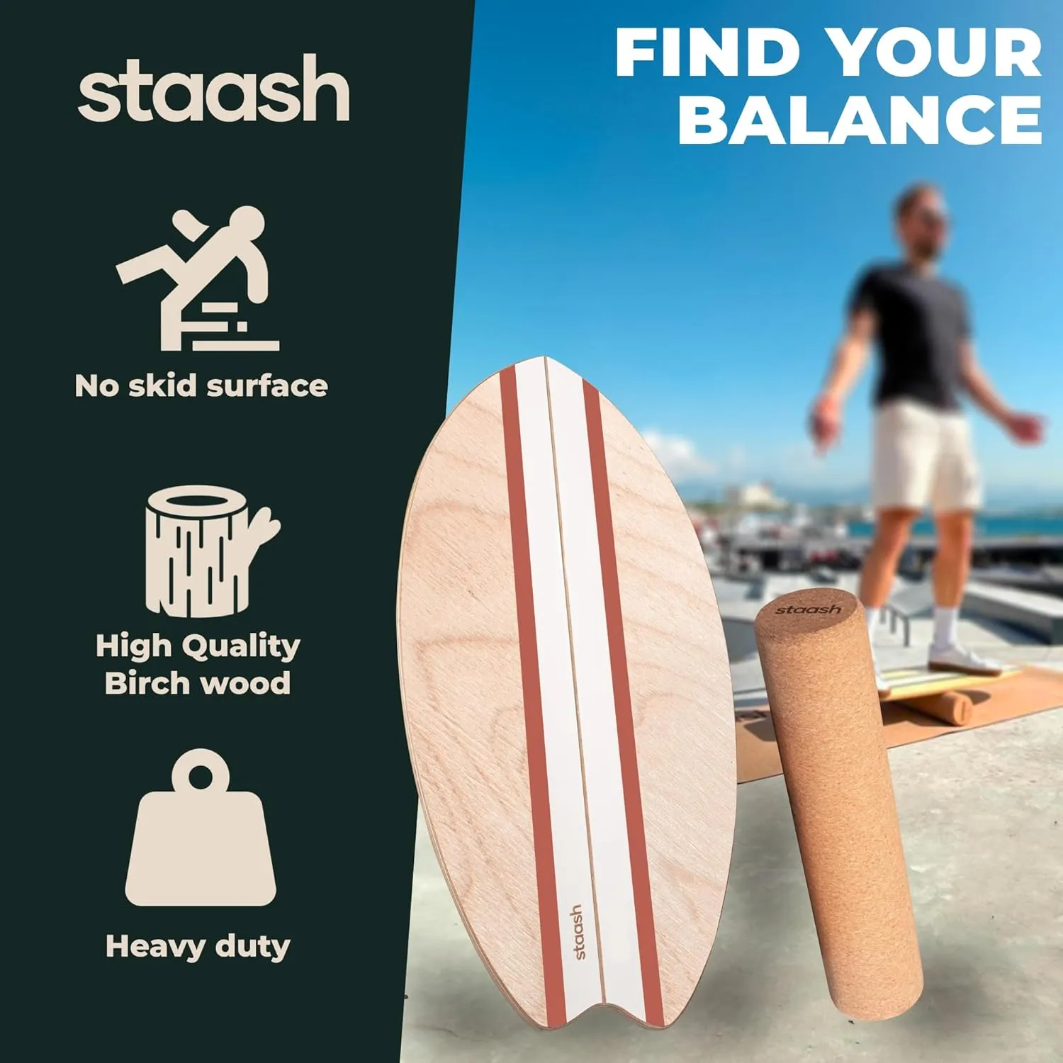 STAASH® Balance Board – Starter (Board   Roller) or Full Kit (w/Mat, Ball & Disc) – Core Balance Trainer for Fitness, Rehab, Surf – Free Coaching Videos