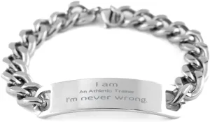 Stainless Steel Cuban Chain Bracelet Athletic Trainer Gifts Confidence Graduation Veterans Day Sports coach Unique Present for Him or Her