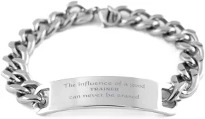 Stainless Steel Cuban Chain Bracelet - Trainer Influence Engraved Gifts for Him, Confidence Inspirational Jewelry for Birthday and Graduation