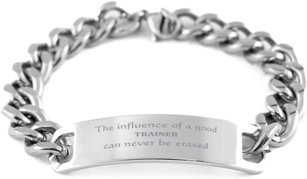 Stainless Steel Cuban Chain Bracelet - Trainer Influence Engraved Gifts for Him, Confidence Inspirational Jewelry for Birthday and Graduation