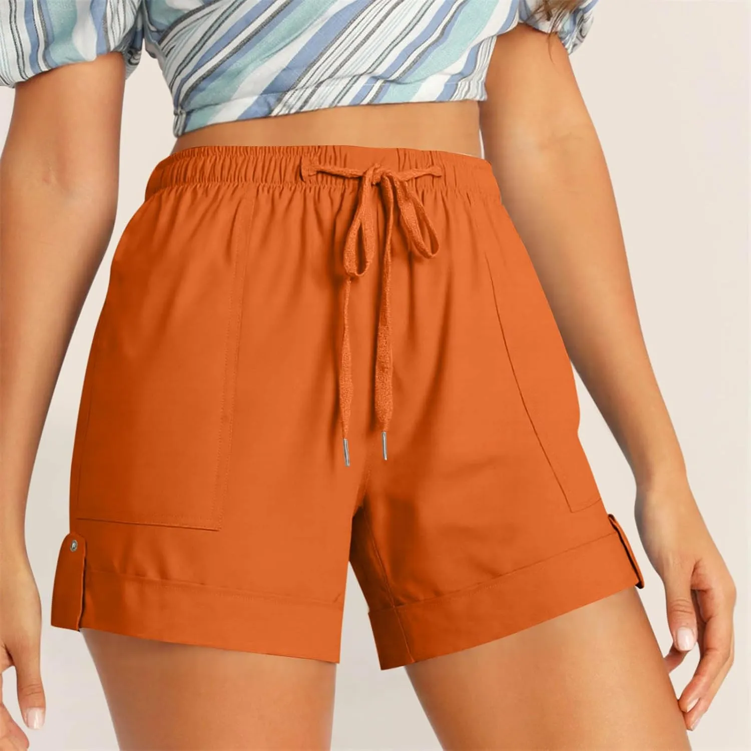 Summer Shorts for Women Plus Size Casual Elastic Waist Drawstring Short 5 Inch Inseam Beach Vacation Outfits