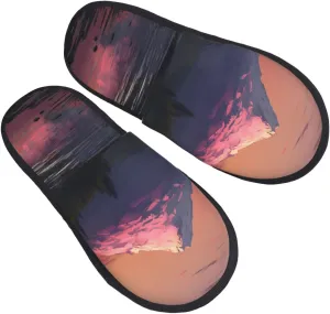 Sunset landscape Mountains Lake Furry House Slippers for Women Men Soft Fuzzy Slippers Indoor Casual Plush House Shoes Large