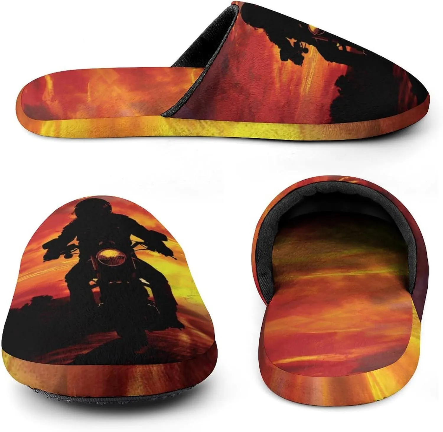 Sunset Motorcycle Passion Men's Slipper Non Slip Comfortable Winter Warm Home Shoes Indoor Slippers