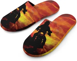 Sunset Motorcycle Passion Men's Slipper Non Slip Comfortable Winter Warm Home Shoes Indoor Slippers