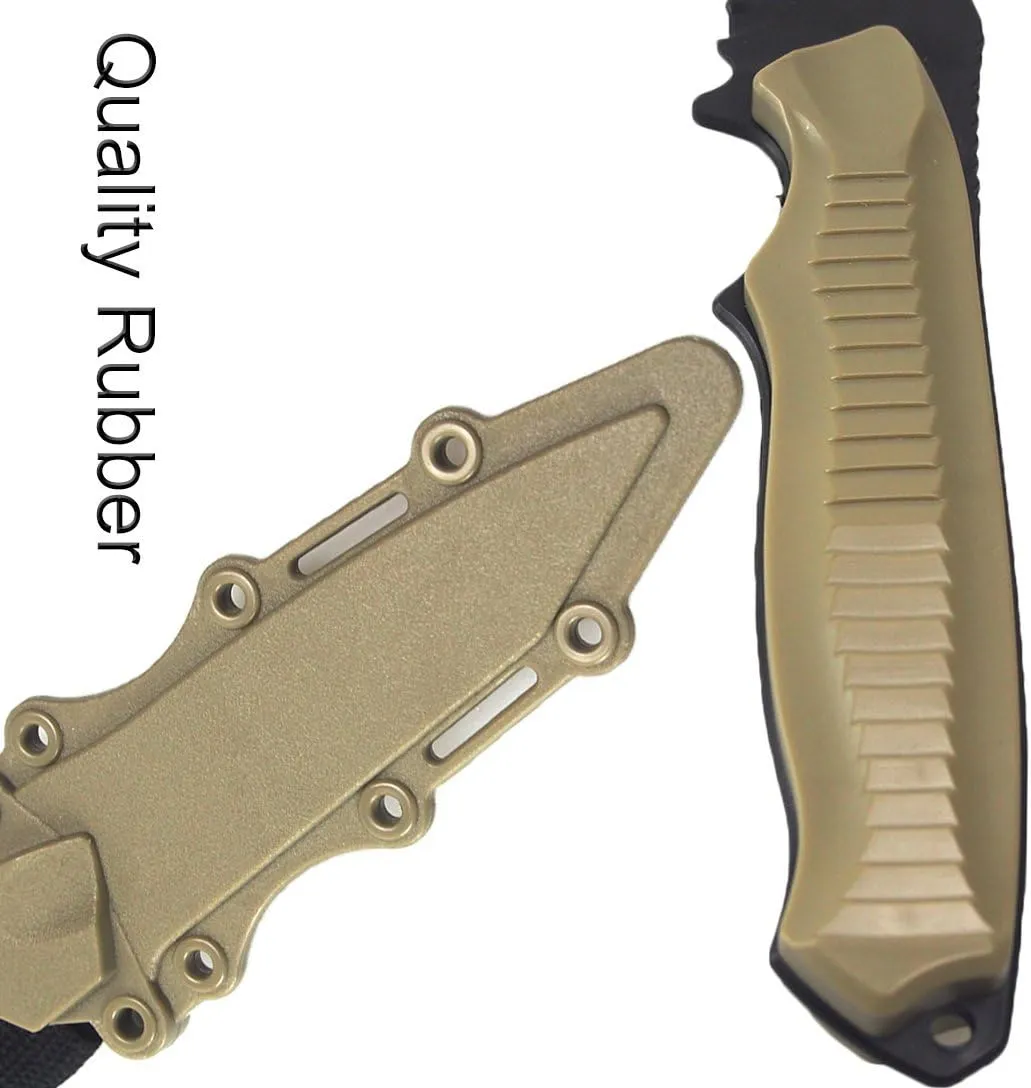 Tactical Rubber Trainer Knife Combat Bayonet with Scabbard/Sheath (Tan 2)