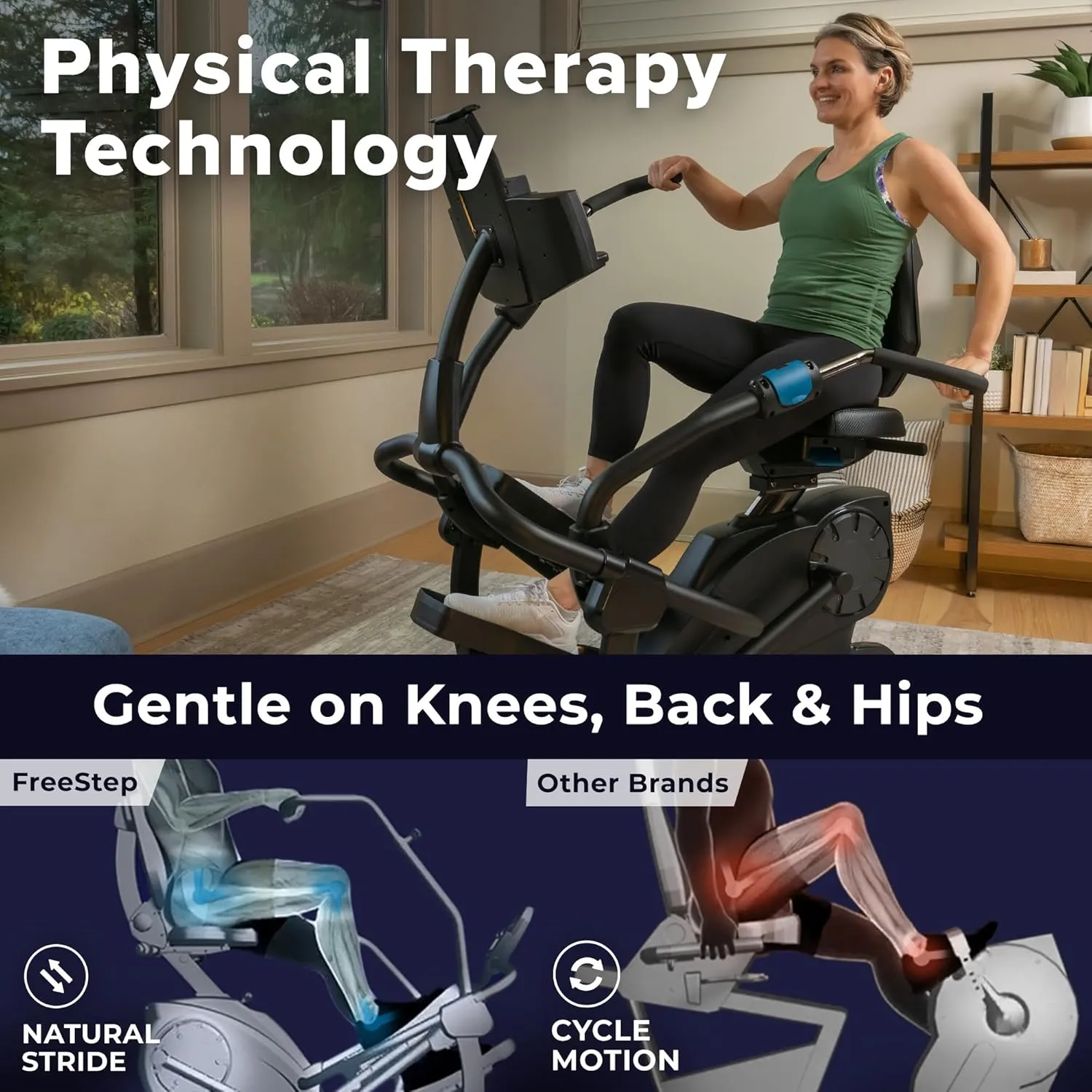 Teeter FreeStep Recumbent Cross Trainer Stepper, Zero-Impact Exercise Bike Alternative w/Patented Physical Therapy Stride, Up to 350lb, Free App w/Trainer Workouts