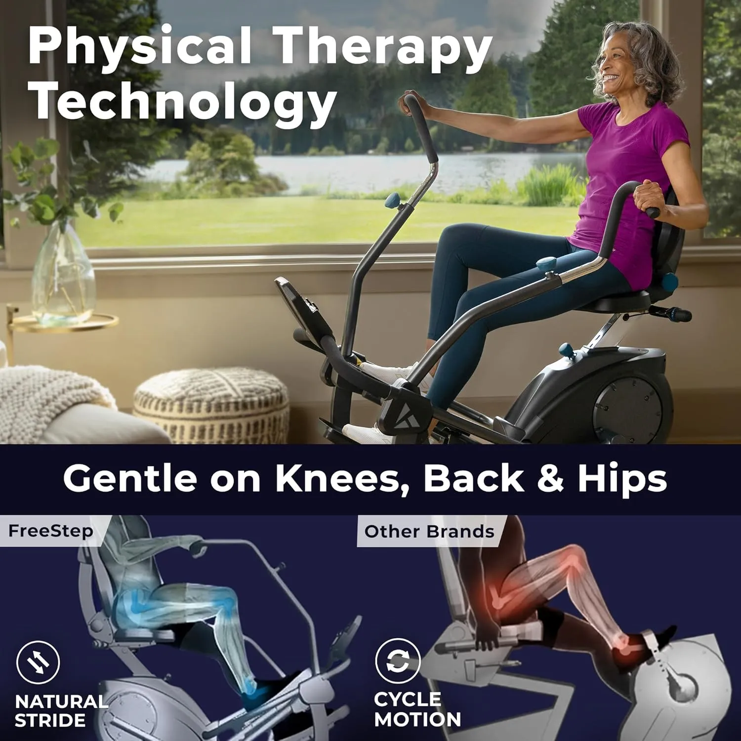 Teeter FreeStep Recumbent Cross Trainer Stepper, Zero-Impact Exercise Bike Alternative w/Patented Physical Therapy Stride, Up to 350lb, Free App w/Trainer Workouts