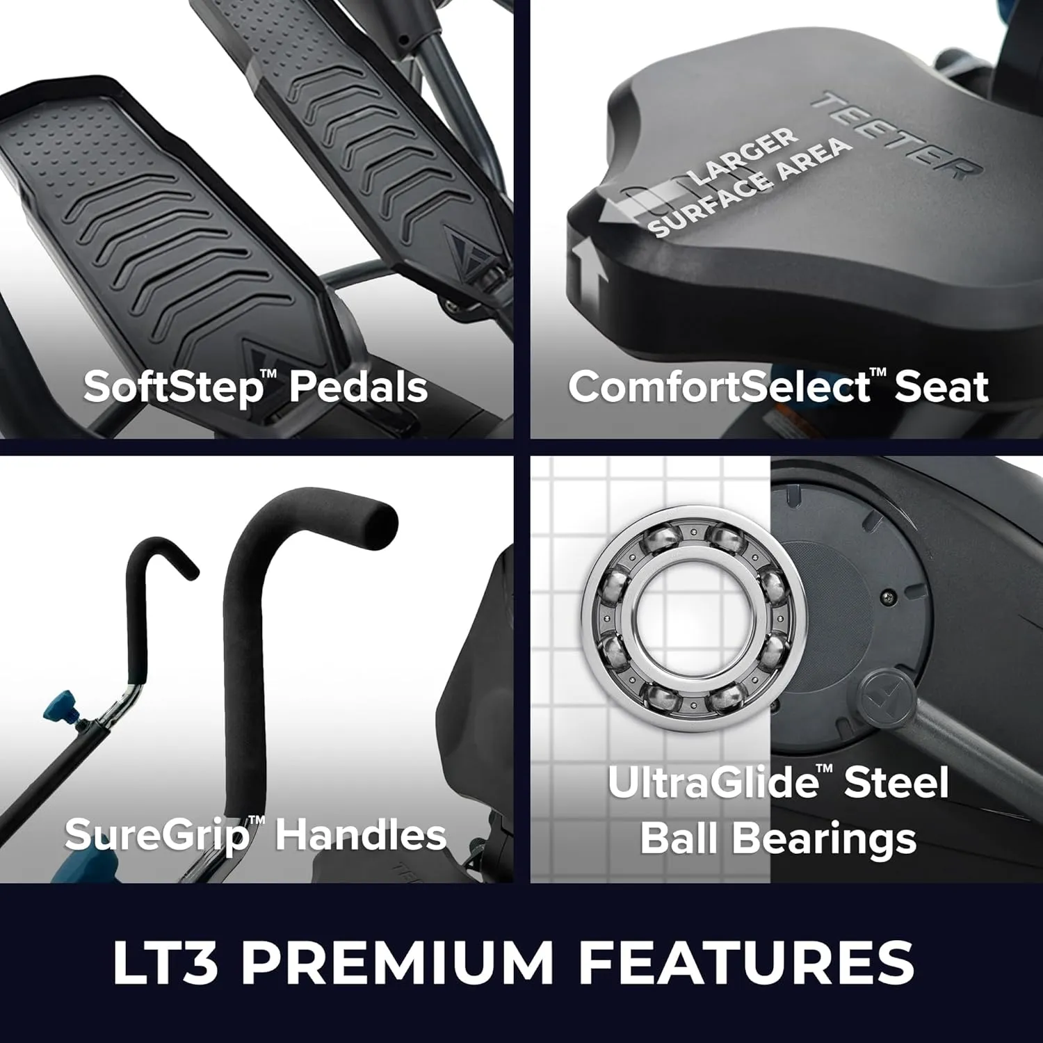 Teeter FreeStep Recumbent Cross Trainer Stepper, Zero-Impact Exercise Bike Alternative w/Patented Physical Therapy Stride, Up to 350lb, Free App w/Trainer Workouts