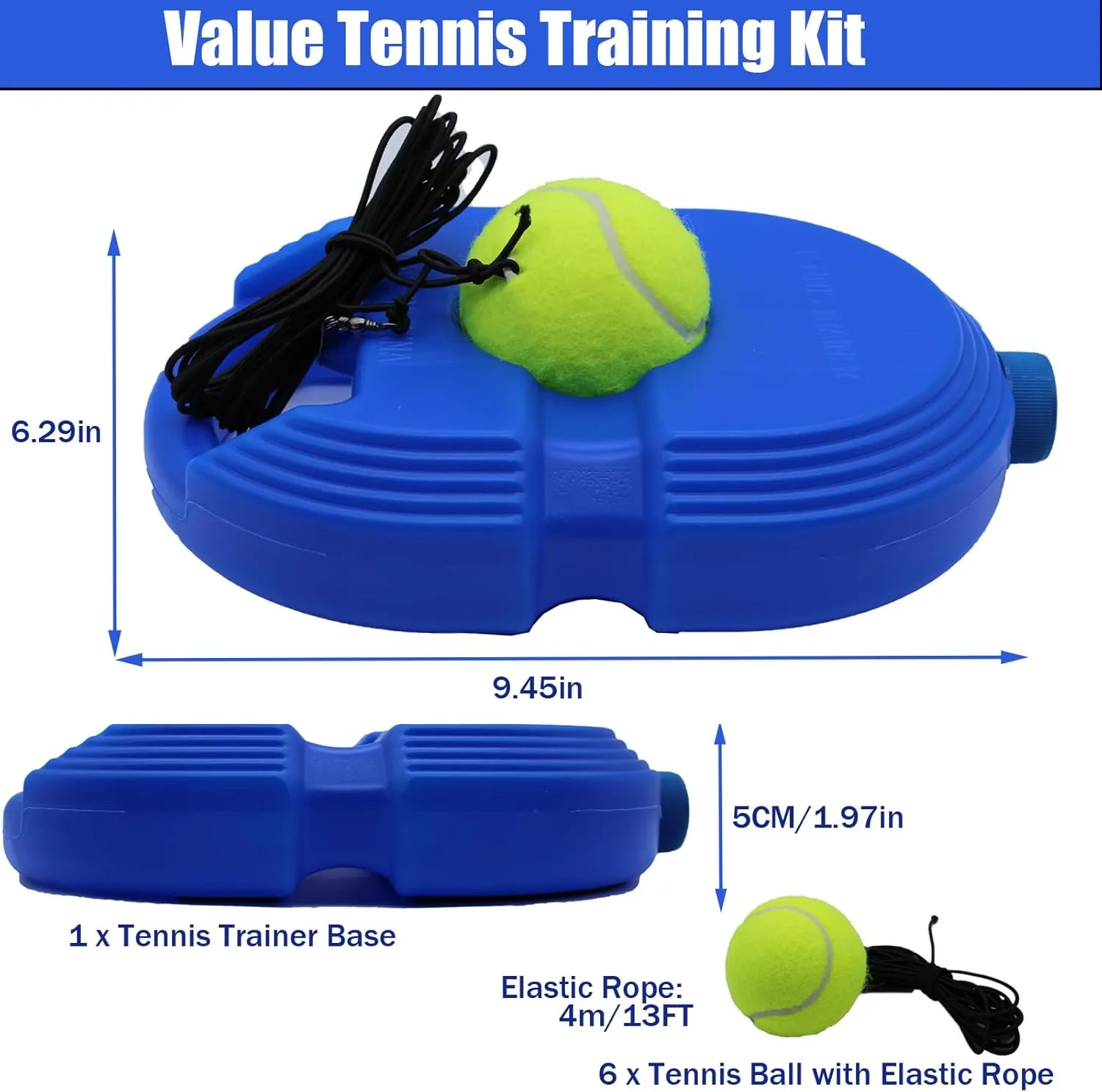 Tennis Trainer Rebound Ball, Solo Tennis Training Equipment with 6 String Balls for Self Pracitce Training for Beginners