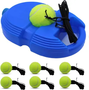 Tennis Trainer Rebound Ball, Solo Tennis Training Equipment with 6 String Balls for Self Pracitce Training for Beginners
