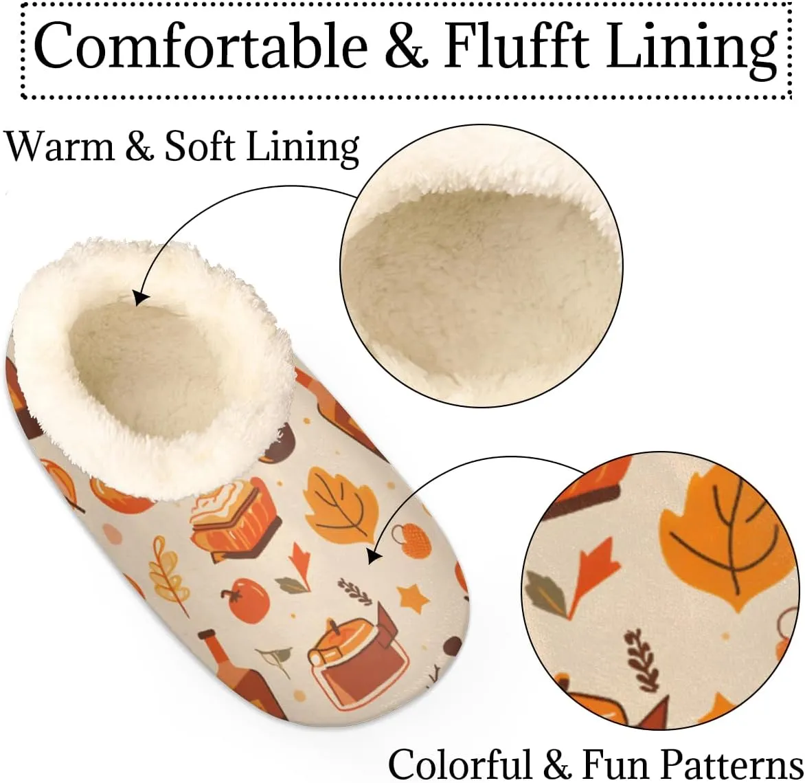 Thanksgiving Pumpkin Slippers for Women Men, Autumn Fall Leaf House Slippers Socks Warm Fuzzy Memory Foam Indoor Slippers Lightweight Cozy Anti-Skid Closed Back Home Shoes, Medium