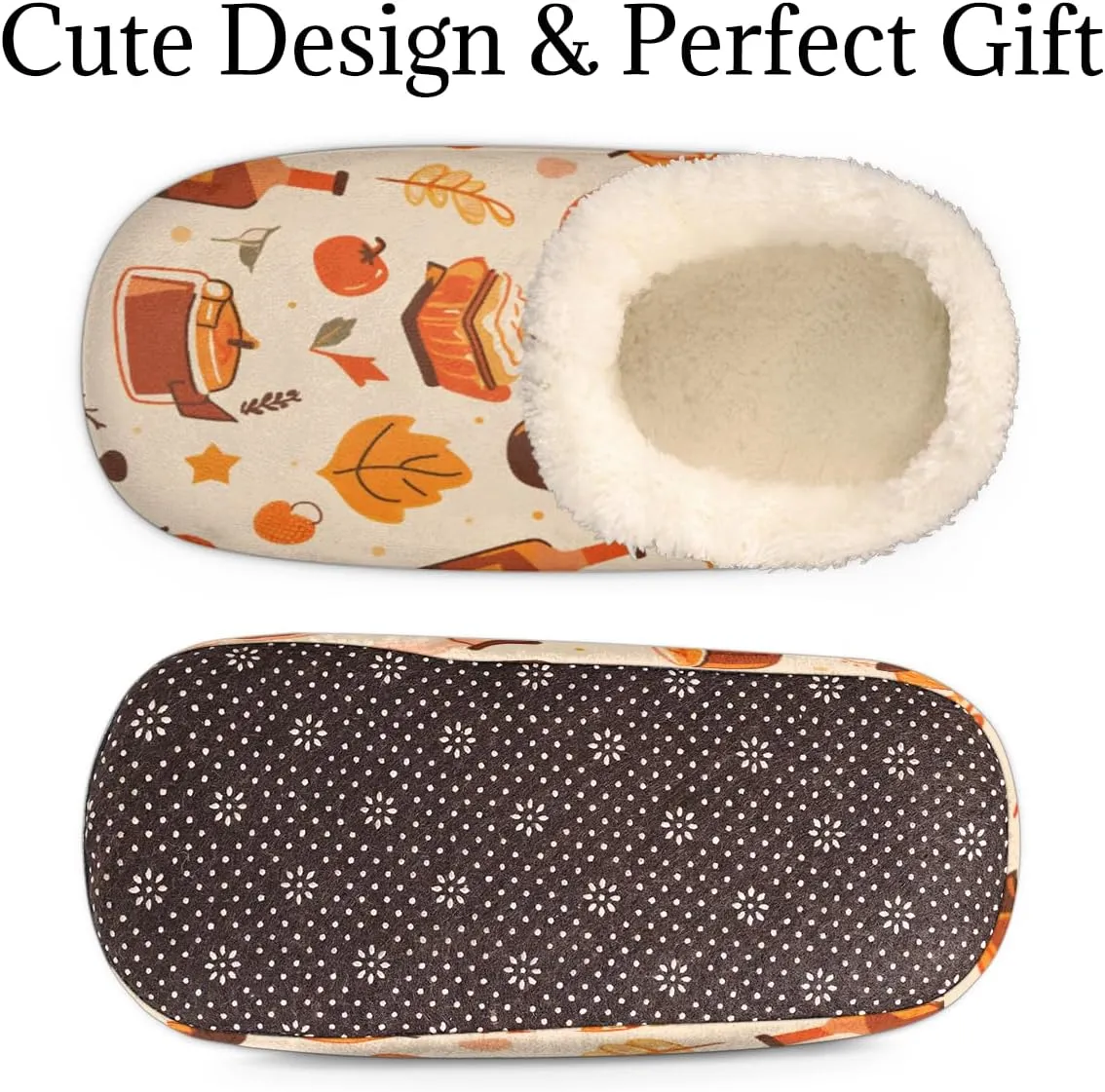Thanksgiving Pumpkin Slippers for Women Men, Autumn Fall Leaf House Slippers Socks Warm Fuzzy Memory Foam Indoor Slippers Lightweight Cozy Anti-Skid Closed Back Home Shoes, Medium