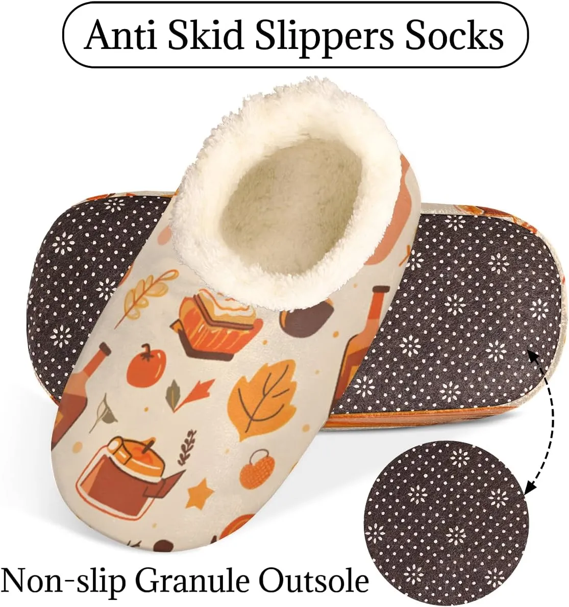 Thanksgiving Pumpkin Slippers for Women Men, Autumn Fall Leaf House Slippers Socks Warm Fuzzy Memory Foam Indoor Slippers Lightweight Cozy Anti-Skid Closed Back Home Shoes, Medium