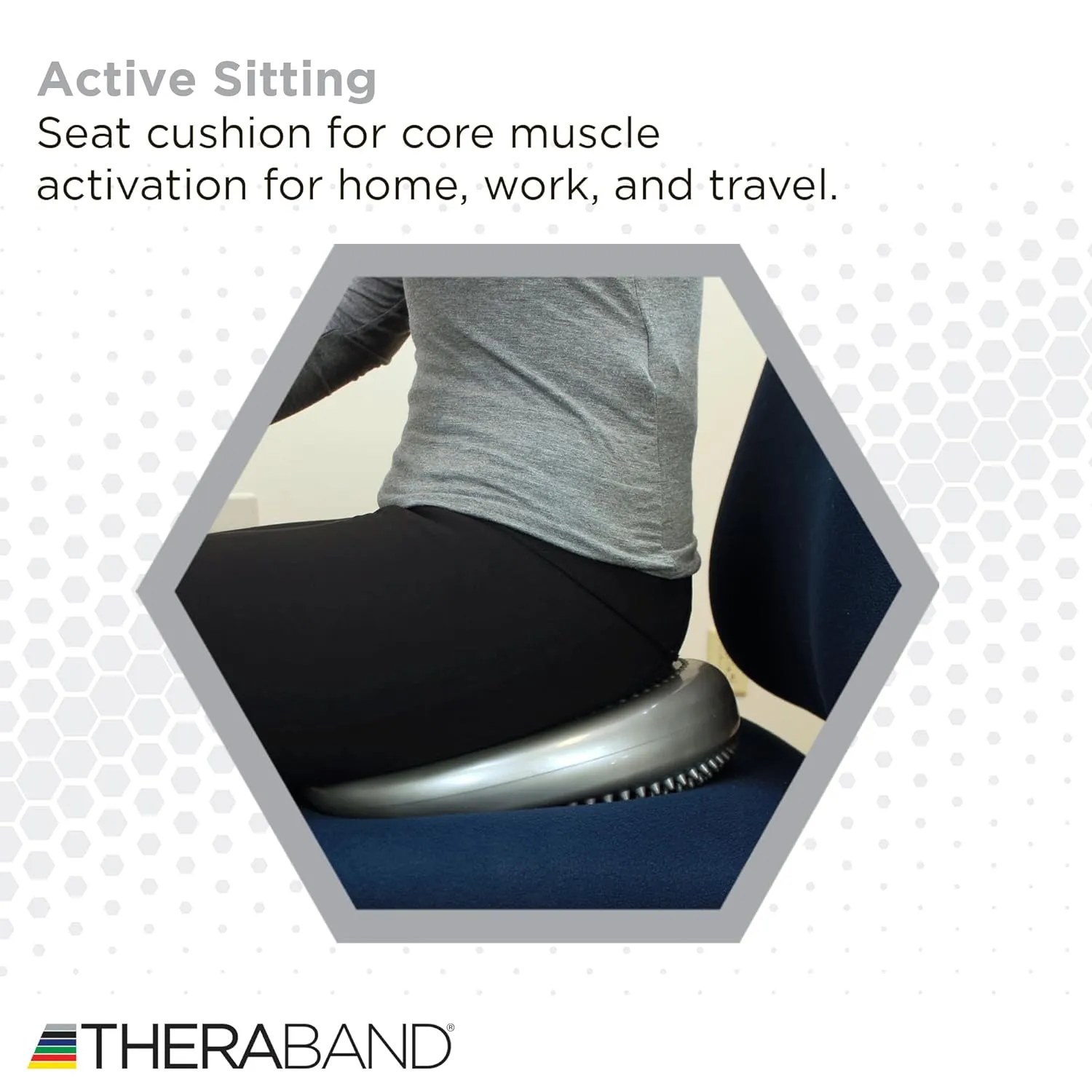 THERABAND Stability Disc for Balance Training, Pre-Inflated Balance Trainer, Round Core Cushion for Office Chair, Round Sport Stability Trainer, Physical Therapy Equipment to Improve Posture, Silver