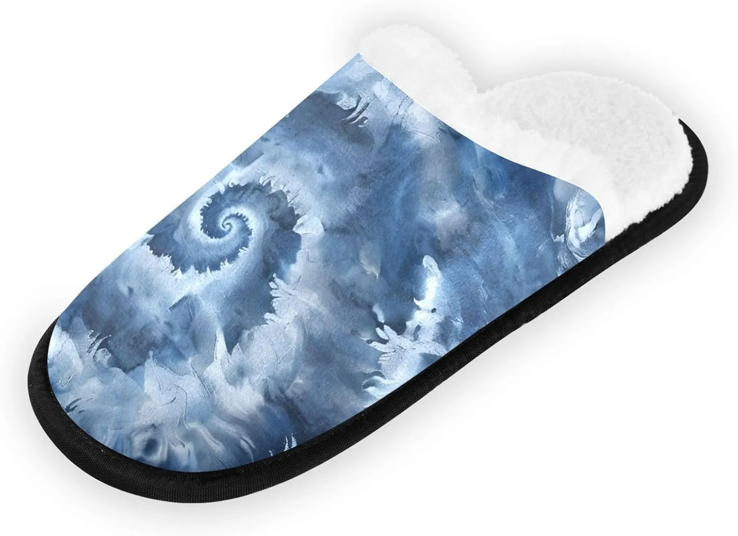 Tie Dye Swirl Indigo Plush Slippers for Women Men Warm Comfortable Travel Spa Slipper Non-slip House Shoes