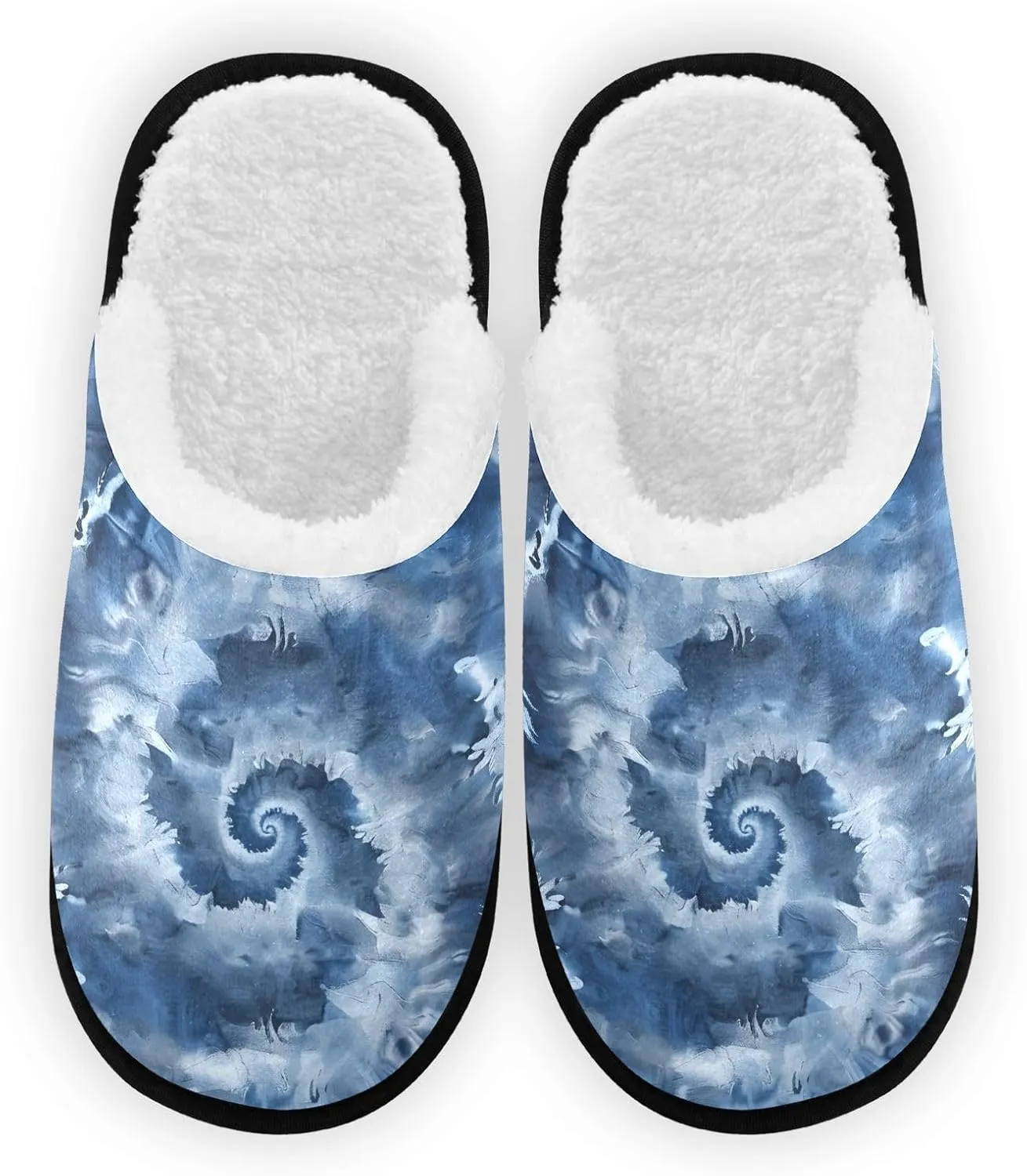 Tie Dye Swirl Indigo Plush Slippers for Women Men Warm Comfortable Travel Spa Slipper Non-slip House Shoes