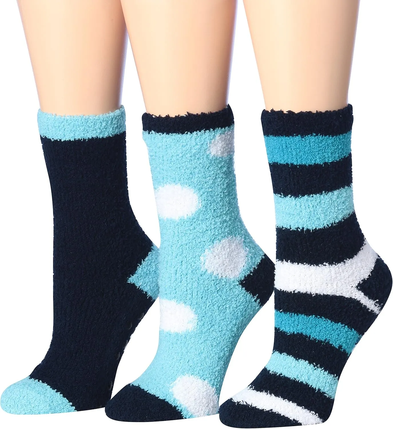 Tipi Toe Women's 3 & 6-Pairs Cozy Microfiber Soft Anti-Skid Fuzzy Crew Socks Slipper Avaible In Sizes 9-11