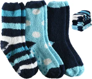 Tipi Toe Women's 3 & 6-Pairs Cozy Microfiber Soft Anti-Skid Fuzzy Crew Socks Slipper Avaible In Sizes 9-11