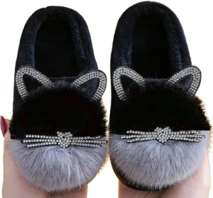 Toddler Cute Cat House Slippers - Fuzzy Winter Warm Soft House Shoes for Girls