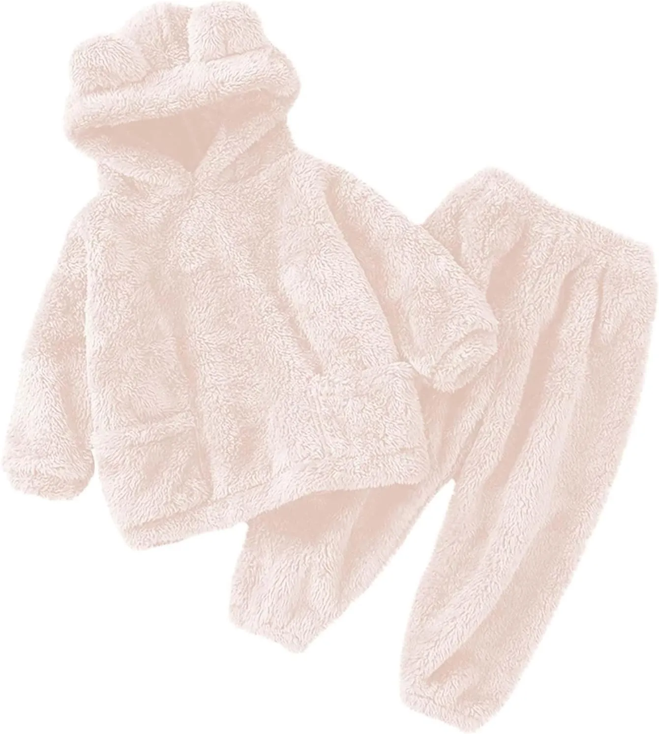 Toddler Kids Winter Warm Hooded Ear Sweatshirt Tops And Pants 2Pcs Set Little Girls Boys Fleece Soft Tracksuit