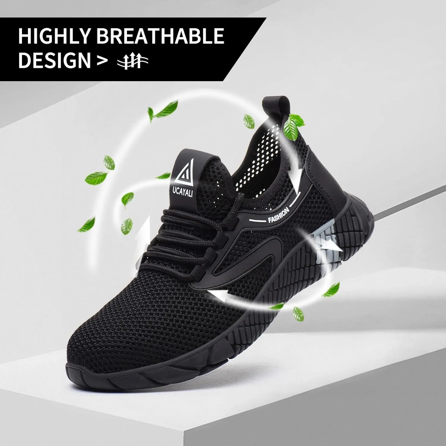 UCAYALI Men's Women's Safety Shoes Steel Toe Work Sneakers Breathable Lightweight Construction Shoes Mesh