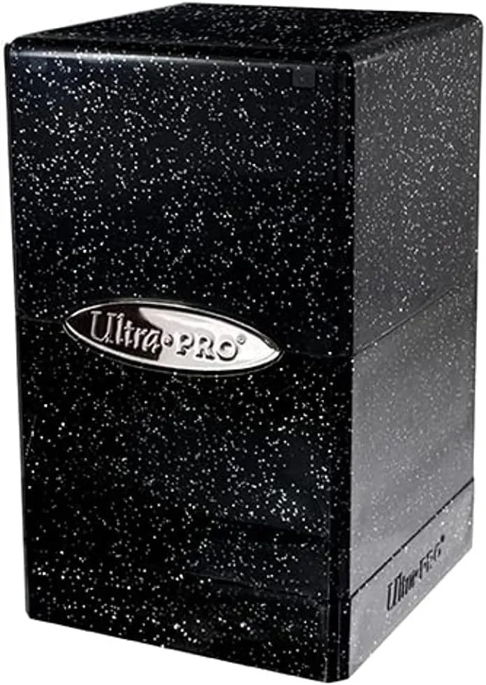Ultra PRO Satin Tower 100  Deck Box Glitter Black - Snap-fit Locking Mechanism - Securely Store Pokemon Cards, Magic the Gathering, Baseball Cards - Durable Case for Trading Cards, MTG, One Piece Fans