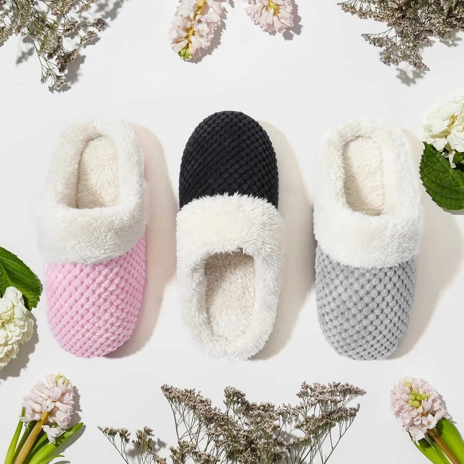 ULTRAIDEAS Women's Lamb-hug Comfy Fleece House Slippers Memory Foam, Slip-on House Shoes Indoor Outdoor